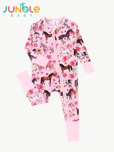 JUNBLEBABY Unisex Bamboo Blend Cotton Baby Clothing All-in-1 Crawling Suit - Long-Sleeved, Double-Zippered, Reversible Footed Cover, Soft Breathable Fabric, Pony Flowers Print