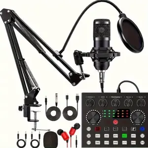 V8s BM800 Podcast Sound Card Set Professional Audio Condenser Mic & Studio Microphone for Karaoke  Podcast