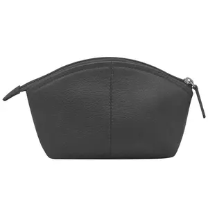 ili New York |  Minimalist Cosmetic Case in Smooth Leather with RFID Blocking Top Zip Closure & Interior Pocket - Black - Zipper