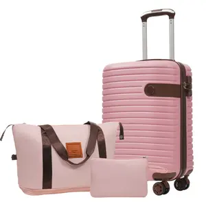 Luggage Set 3 Piece, 20 Inch Suitcase Set with Spinner Wheels & TSA Lock, Hardside Carry-on Luggage with Duffle Bag, Toiletry Bag, Lightweight (Pink)