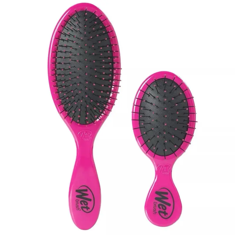 Wet Brush Original & Mini Detangler Hair Brush Set, 2 Pack - Painless & Anti-Breakage Design for All Types Including Curly, Lightweight in Pink, All Hair Types, Two Brushes