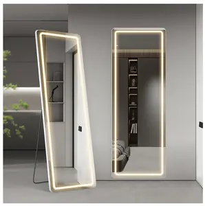 64"x 21" Rectangle Full Length Mirror with LED Lights, Lighted Floor Mirror with Stand, 3 Color Lighting For Bedroom Dressing Room Cloakroom, White