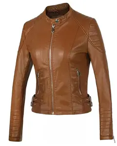 MotorCycleJackets Womens Cognac Brown Cafe Racer Leather Jacket