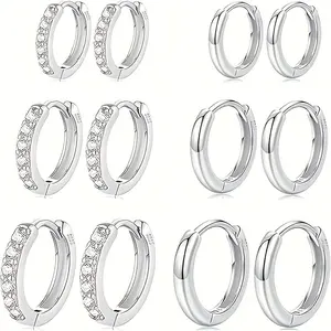 6 Pairs Stainless Steel Women's Small Hoop Earrings, Hypoallergenic Small Synthetic Cubic Synthetic Zirconia Cartilage Earring Set for Many Piercings Fashion Jewelry 8/10/12mm, Multiple Piercing Jewelry, Everyday Fashion Earrings yard decor