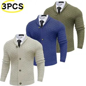 Grandclad Men's Warm Textured Button-Down Sweater with Shawl Collar Knit Cardigan for Spring and Autumn