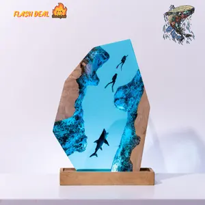 Handmade Scuba Diver Resin Sculpture – Unique Hexagon Epoxy Art, Deep-Sea Diver Collectible Model, Nautical Desk Display, Gift for Ocean Lovers