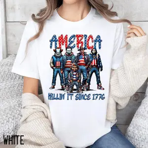 [100% Cotton] Gangster Killer America Shirt, America Killin It Since 1776 Shirt, Horror 4Th Of July , Fourth Of July Tee, Killer Independence Day T-Shirt For Men And Women