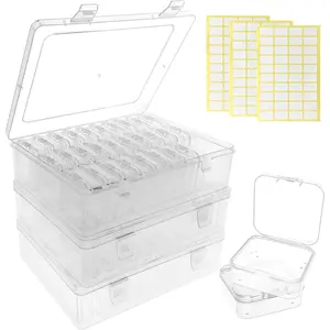 Bead Organizer Box - Small Bead Storage Containers, Mini Clear Plastic Storage Boxes with Hinged Lids, Rectangle Craft Case for , DIY Beading,  Art, and Small Parts (93 PCS)