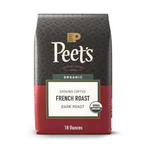 Peet's Coffee USDA Organic Dark Roast Ground 100% Arabica Bean Beverage - French Roast, 18 oz Bag