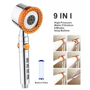 9 IN 1 Large Flow Shower Head With Filter 6 Modes High Pressure Water Saving Massage Portable Shower Faucet Bathroom Accessories