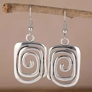 Fashionable retro square spiral patterned ear hook earrings with a pair of 3 colors to choose from