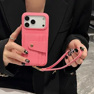 Vintage Unisex Solid Color Dopamine PU Leather Phone Case with Card Holder, Fashion Half Cover for iPhone 17 Pro/16/15 Pro Max/14/13