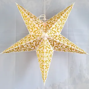 24" Gold Bramble Glitter Paper Star Lantern, Hanging
