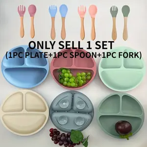 3-piece set (including 1 divided dinner plate + fork + spoon) divided breakfast plate - siliconegui salad and fruit tray, suitable for women, students' diet control, portion control, holiday tableware, and party use