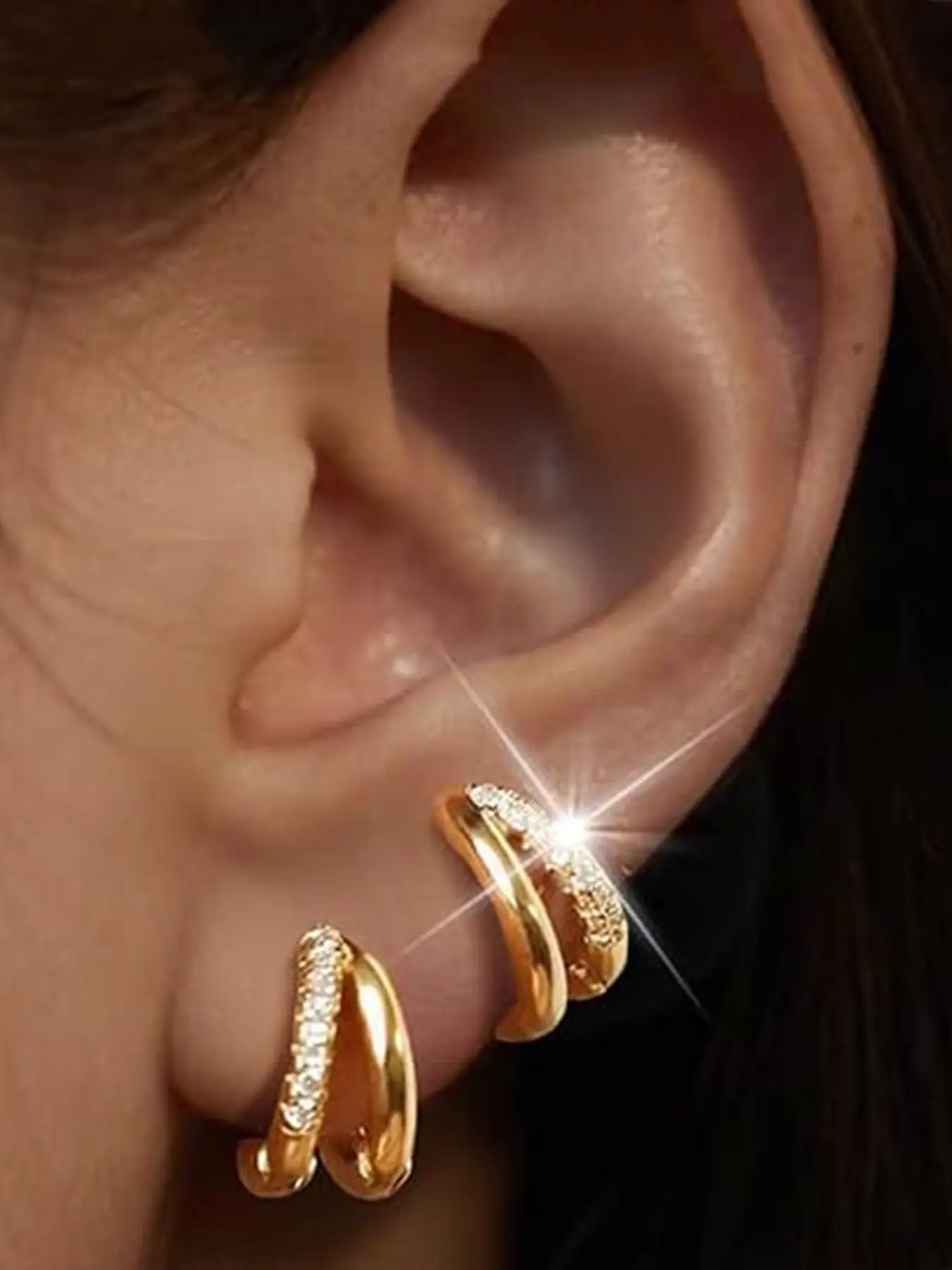 Double Layer Hollow Out Earrings with Artificial Zircon, Casual Daily Wear Jewelry, Perfect for Special Occasions and Everyday Use
