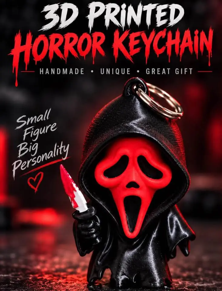 3D Printed Horror Keychain - Handmade Unique Great Gift Small Figure Big Personality
