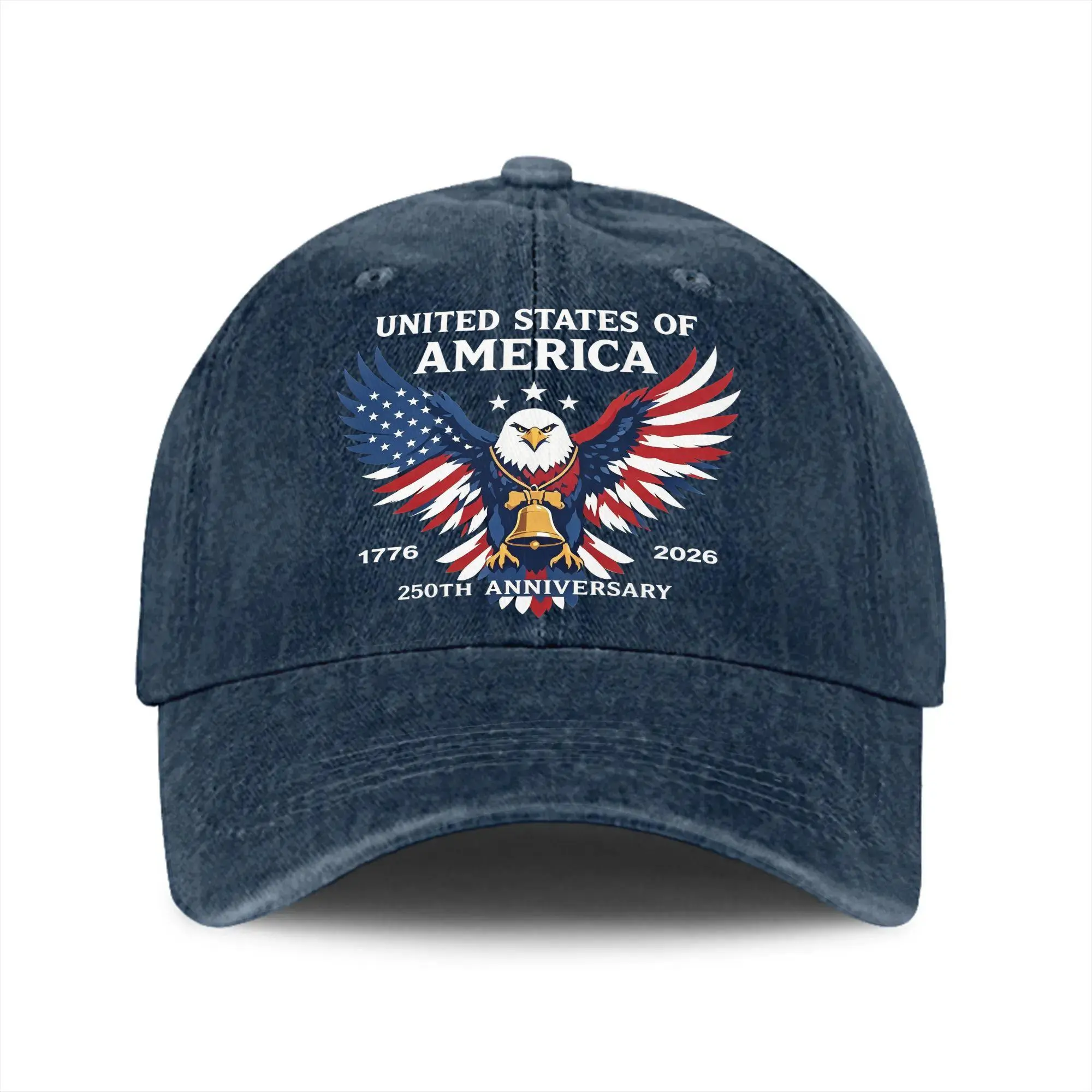 Vintage Washed Cotton Baseball Hat, Unisex Dad Cap with American-Themed 250th Anniversary Graphic for Independence Day, Adjustable 1 Size Fits, One Size Fits