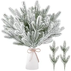 10Pcs or 20 Pcs Snowy Artificial Pine Needles - Branches Twigs 10.6" Frosted Pine Picks Greenery Stems for Crafts, Wreaths, Garlands - Holiday Decor Plastic Fake Greenery