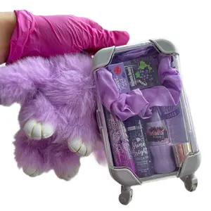 Bunny Keychain x Mini Suitcase Lipgloss Bundle – Easter Lip Care Kit with Fluffy PomPom Keychain, Lip Balm & Oil | Cute Spring Gift for Girls, Teens & Women – Moisturizing & Vegan