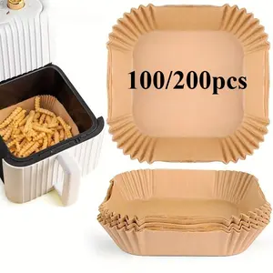 100/200pcs Air Fryer Disposable Paper Liners Square, Non-Stick Parchment Paper, Air Fryer Accessories, Oil Proof & Water Proof, Paper Liner For Baking Roasting Microwave Oven