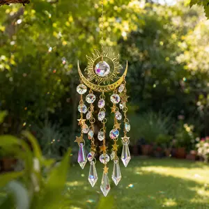 Crystal Sun Catcher, 1 pcs Glossy Suncatcher with Artificial Crystals, Handmade Rainbow Maker Indoor Outdoor Decor for Window Bedroom Courtyard Garden, Bless Gift