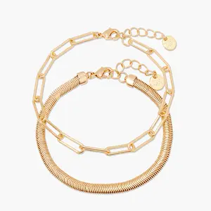Colette Bracelet Set with Paperclip and Herringbone Chains