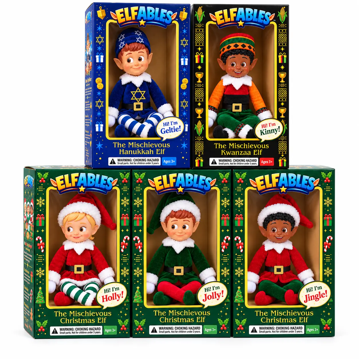 Elfables Naughty Holiday Elf Doll – Christmas, Hanukkah & Kwanzaa Mischief Elves – Poseable Doll – Ages 3+