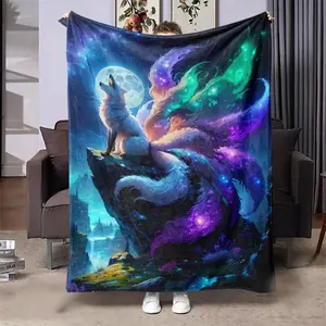Moonlight Fox Pattern Blanket, Soft Throw Blanket, Air-conditioned Room Blanket, Warm Nap Blanket for Home Office Travel Camping, Soft Warming Blanket