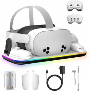 Dock Compatible with Meta Oculus Quest 3/3S, VR Headset Controller Accessories,  Station with Closable RGB ,  ,  , 2 Rechargeable