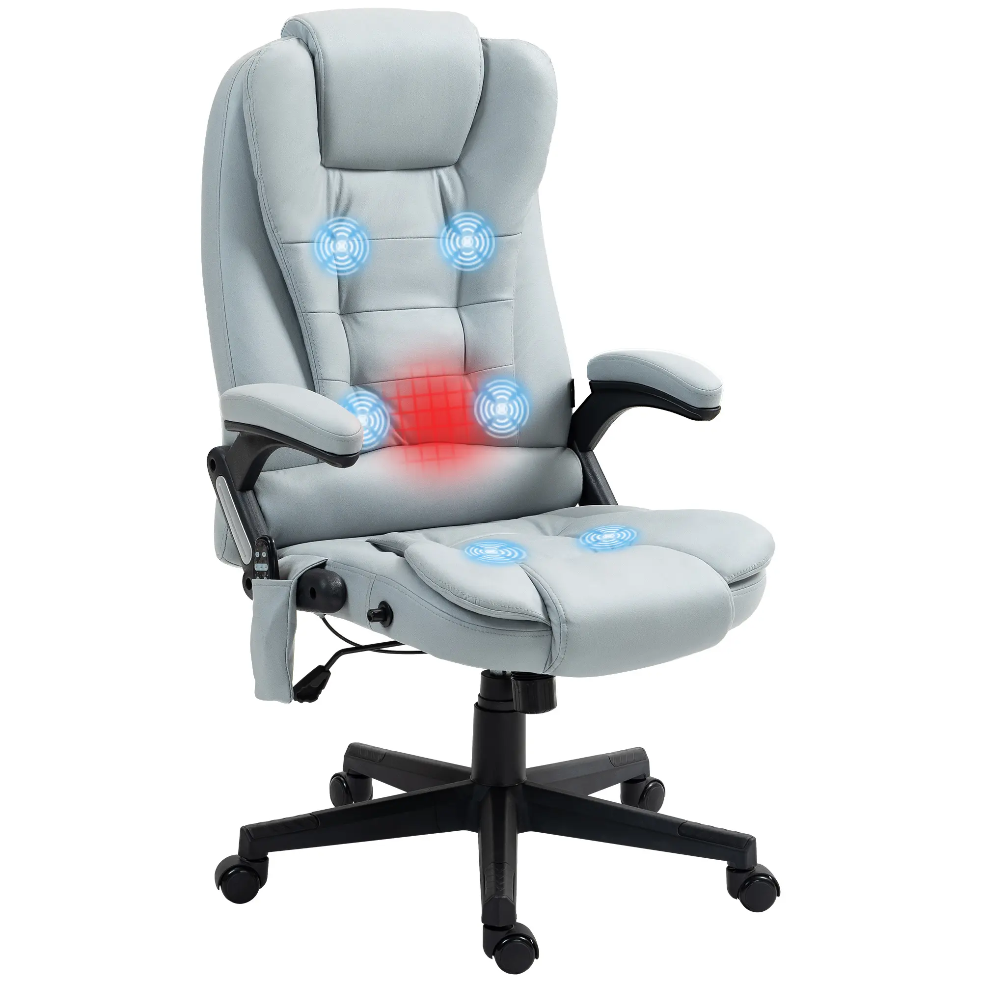 Vinsetto 6 Point Vibrating Massage Office Chair with Heat, Microfiber High Back Executive Office Chair with Reclining Backrest, Padded Armrests and Remote, Light Gray