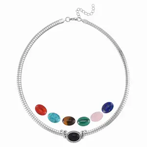 7pcs Interchangeable Multi Gemstone 51 ctw Omega Chain Necklace 18-20 Inches in Stainless Steel Christmas Gifts