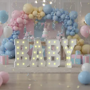 4 Pack Glowing Letter Lights Set, Baby Theme Large Light Up Letters, LED Signs Ornaments, Perfect for Baby Shower Decorations, Gender Reveal Party, Birthday Wedding