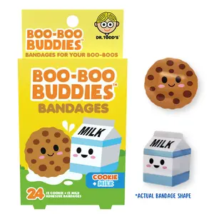 Boo-Boo Buddies Cookie & Milk Bandages Stickers for Kids – Waterproof, Latex-Free, 24 Count – Fun and Cute Designs for DIY Scrapbooking & Crafting