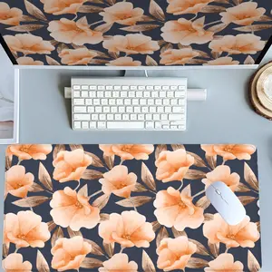 Orange Floral Navy Desk Mat Gaming Mouse Pad XXL Extended Mouse Pad for Laptop Large Mouse Pad for Desk with Non-Slip Rubber Base Stitched Edges Surface for PC Gamers, Floral Enthusiasts, Office Workers & Home Use
