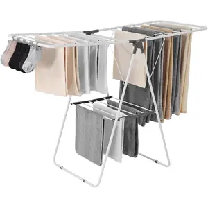 VEVOR Clothes Drying Rack, 2 - Tier Foldable Laundry Dryer Rack with Sock Clips 31 Dry Rods, Metal Height Adjustable Drying Racks for Outdoor Indoor, Free - Standing Space - Saving Hanger, WhiteVEVOR Super Brand Day