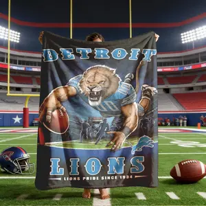 Detroit Lions Lion Theme Flannel Blanket, Large Size, Soft Lightweight Warm, Perfect for Bed Sofa Office Camping Travel, Super Bowl Gift, Throw Blanket