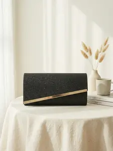 Elegant Glitter Clutch Bag with Metal Trim, Shiny Evening Handbag for Women, Ideal for Parties and Weddings