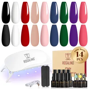 ROSALIND Mini Gel Nail Polish Kit with UV Nail Lamp Multi-colors Mini Bottle Gel Polish Nail Tools Kits Base and Matte/Glossy/Glitter Top Coat Manicure Tools Soak Off Nail Gel Starter Kit Gifts for Women
