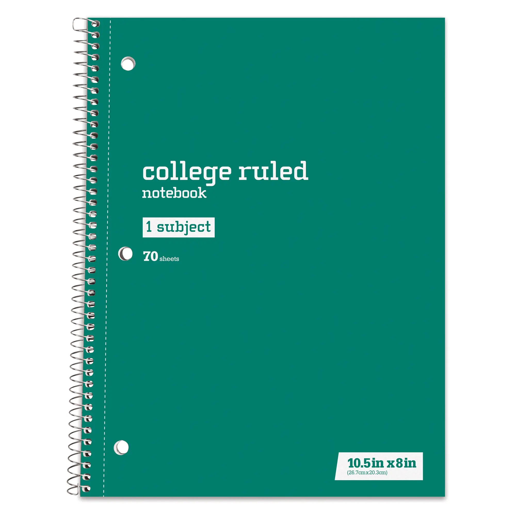 Just Basics® Spiral Notebook, 8" x 10-1/2", College Ruled, 70 Sheets, Green