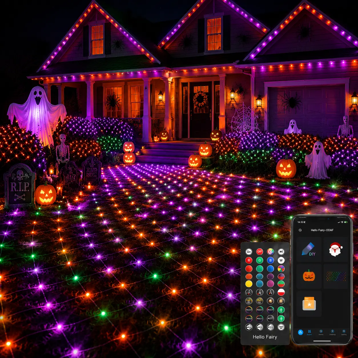 Avatar Controls 5×12FT 360 LED Smart Halloween Net Lights, Color Changing Outdoor Mesh Lights with App Control, 105 Scenes, Music Sync & Timer for Yard, Bushes, Patio Decor