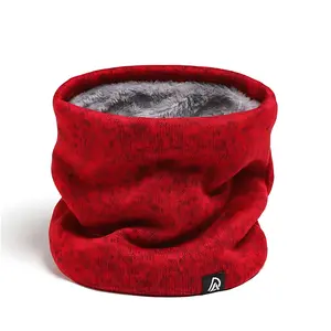 Unisex Solid Cashmere Plush Warm Winter Ring Scarf Women Men Knitted Full Face Mask Snood Neck Scarves Thick Muffler New Fleece-Lined Neck Gaiter for Skiing Red
