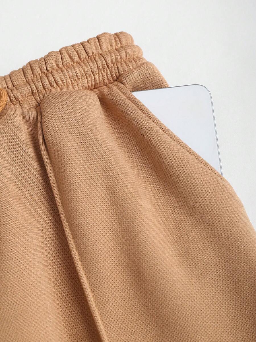 MISTY CHIC Corset-Style Hooded Sweatshirt And Wide Leg Sweatpants Set, Full-Zip Drawstring Design With Elastic Waist, Casual Streetwear Vibe, Ideal For Loungewear, Errands, Mix-And-Match Outfits And Trendy Everyday Streetwear