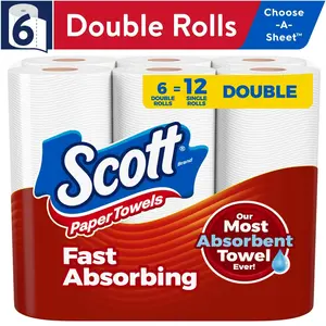 Scott Choose-a-Sheet Paper Towels - 6 Double Rolls for Bathroom - Toilet, Wipes Cleaning - Scott ComfortPlus