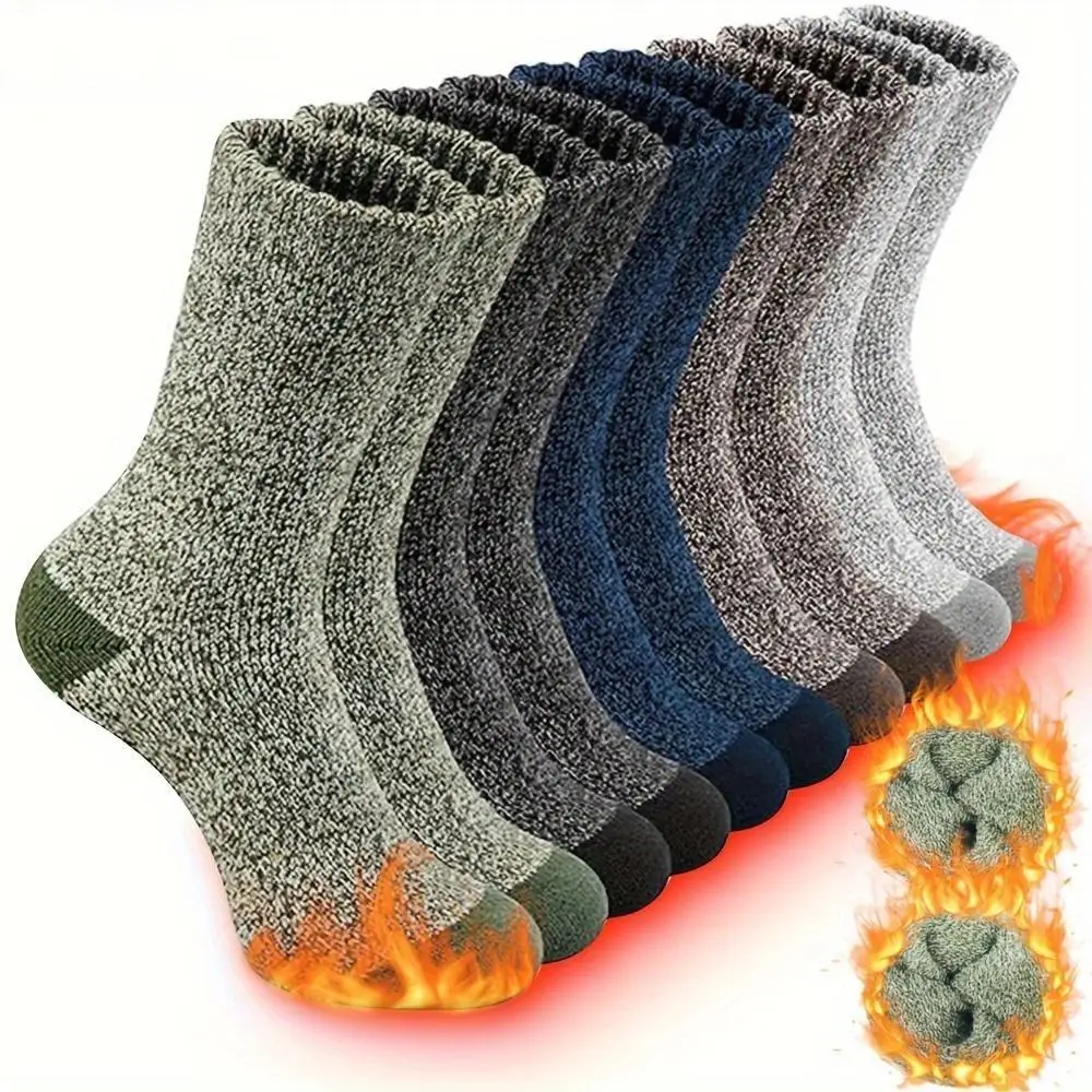 Unisex Thickened Warm Socks, 5 Pairs Casual Comfy Breathable Socks for Hiking, Fishing, Outdoor Sports, Men & Women Socks for Winter
