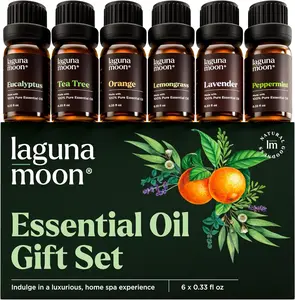Essential Oils Set - Top 6 Blends for Diffusers, Home Care, Candle Making Scents, Fragrance, Aromatherapy, Humidifiers, Gifts - Peppermint, Tea Tree, Lavender, Eucalyptus, Lemongrass, Orange (10Ml) Lagunamoon