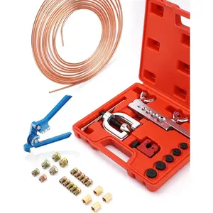 25 ft 3/16" Copper Coated Brake Line Kit with Tube Bender, 16 Fittings, 4 Unions and Double & Single Flaring Tool Kit