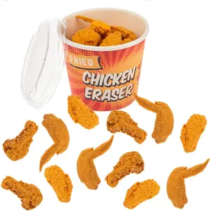 Fried Chicken Eraser Set – 8 Piece Funny Erasers in Chicken Bucket – 1.5" Tall Thermoplastic Rubber – Novelty Desk or School Supplies