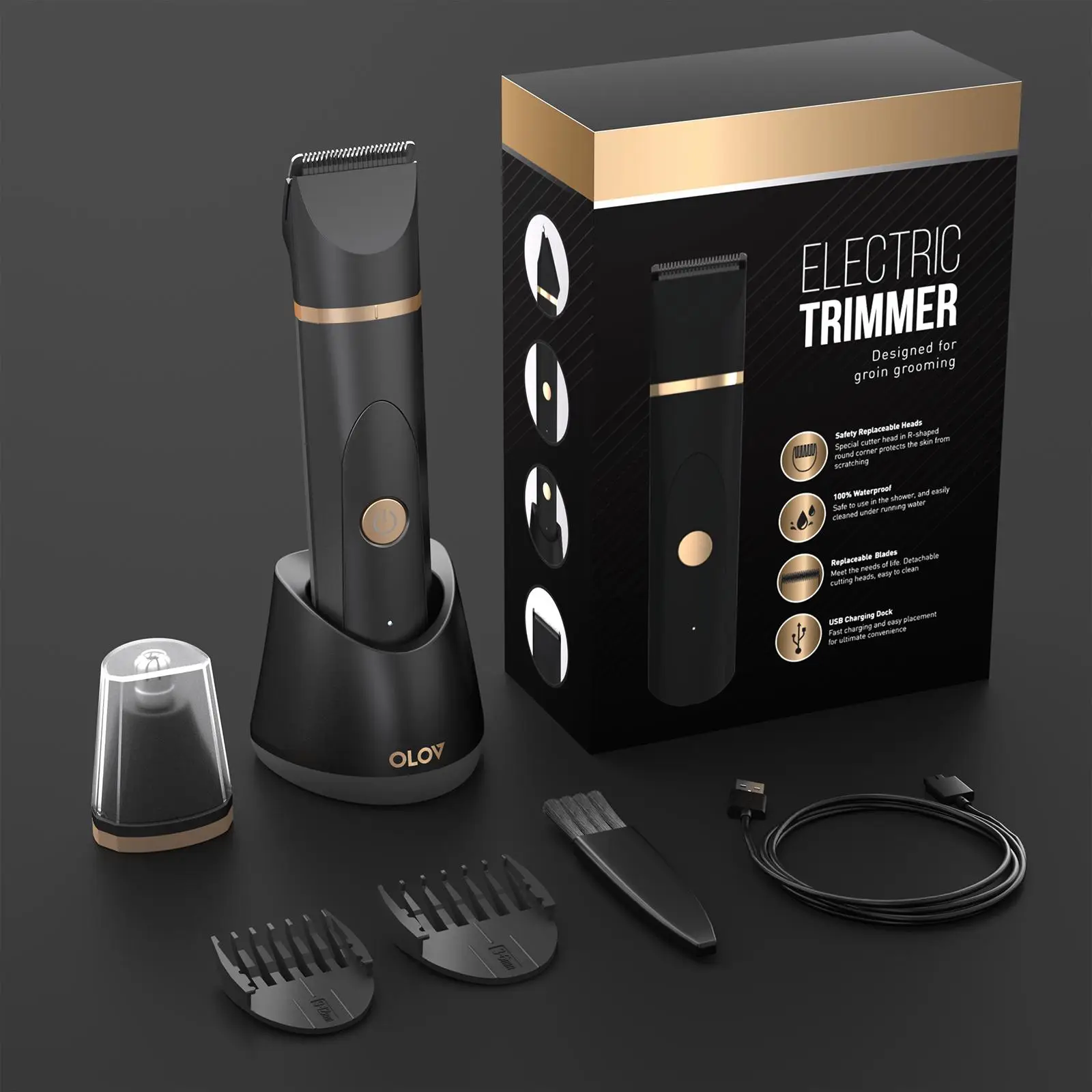 OLOV Electric Body Hair Trimmer- Groin Hair Trimmer, Ball Trimmer for Men - Replaceable Ceramic Blade Heads,USB Recharge,Waterproof Male Hygiene Razor