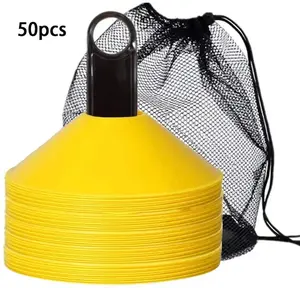 Set of 50 Agility Cones with Carry Bag Logo Disc and Holder, to Improve Speed, Agility, and Quickness in the Field and Anywhere