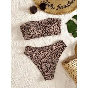 Women's Leopard Print Bikini Set, Casual Fashion Chic Swimsuit Style Bikini Set for Beach Holiday Vacation, Ladies Summer Clothes
